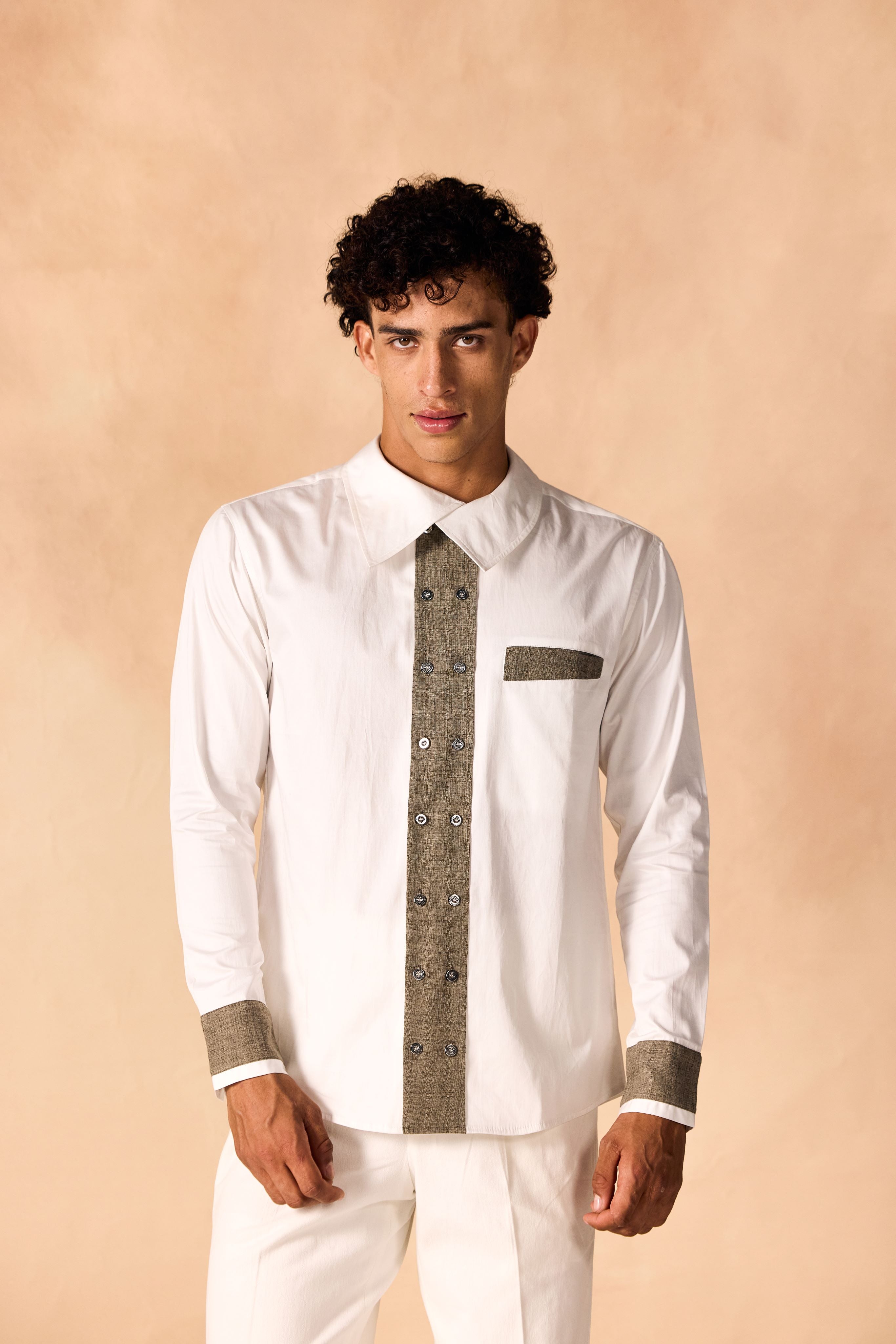 Oversized Collar Contrast Trim Shirt