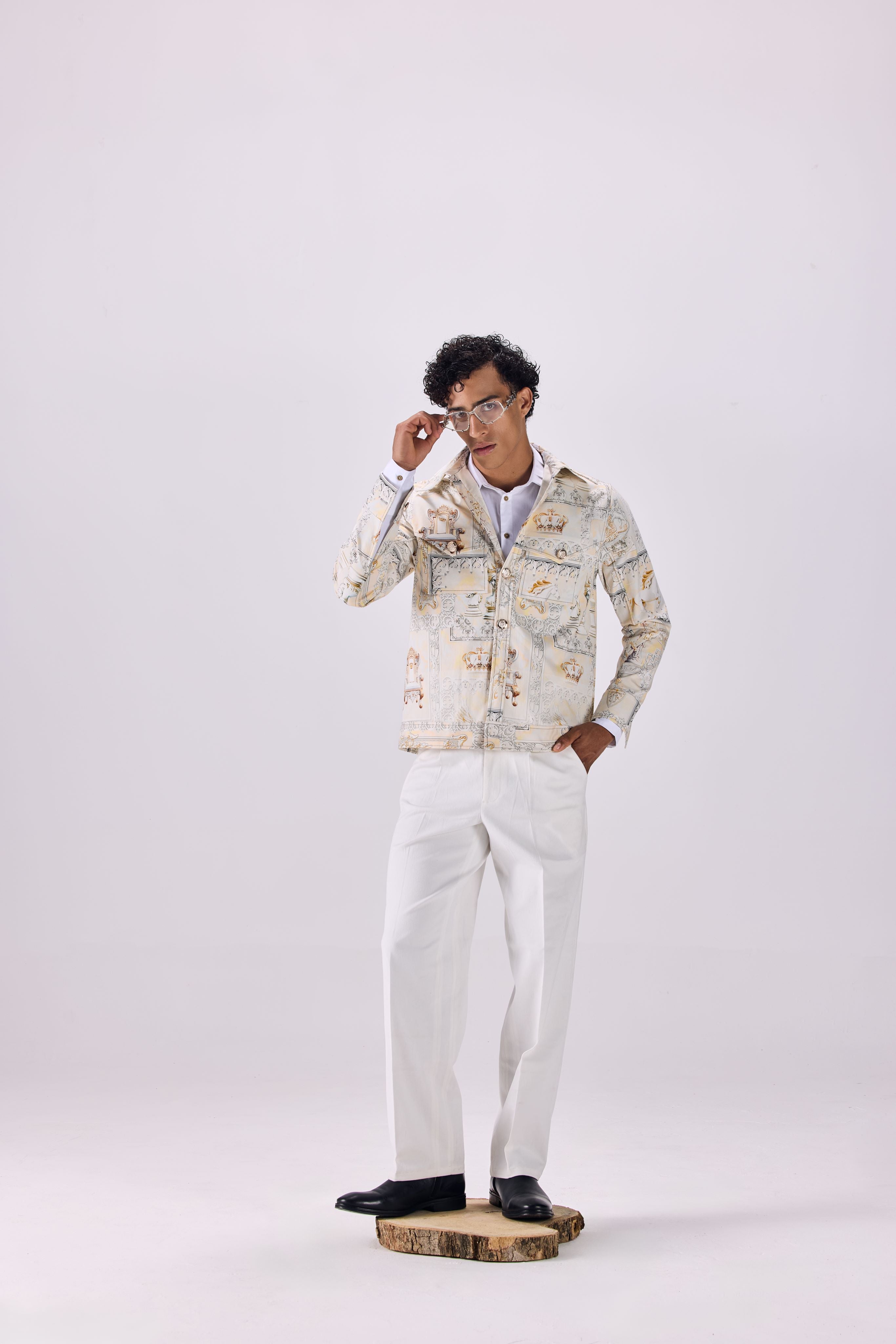 Timeless Button-Up Renaissance King's Life Printed Jacket