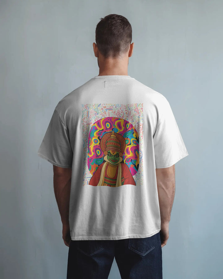 White Heritage Drip with Bold Kathakali Artwork Unisex T-Shirt