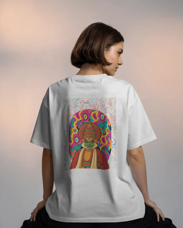 White Heritage Drip with Bold Kathakali Artwork Unisex T-Shirt