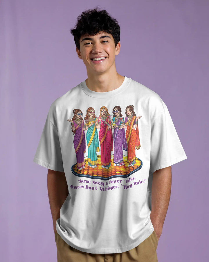 White Bold & Trendy Saree Queens Artwork Unisex T-Shirt Male Boxy-Fit