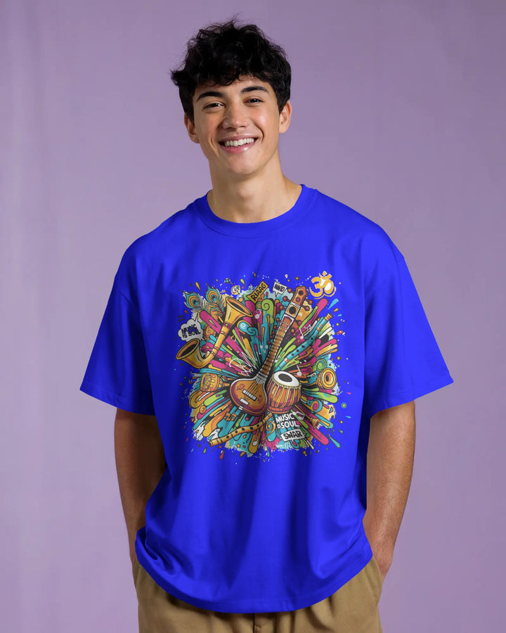 Blue Indian Music-Inspired Streetwear Unisex T-Shirt Male Boxy-Fit