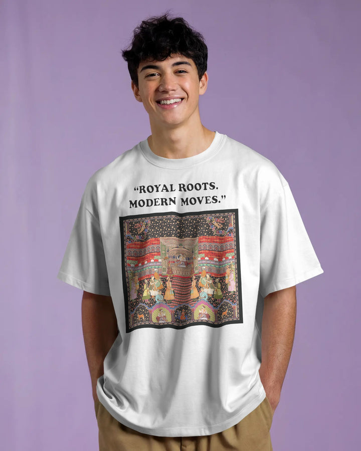 White Royal Roots Modern Moves Unisex Heritage Art T-Shirt Male Boxy-Fit