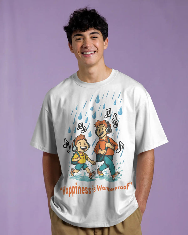 White Nostalgic Rain Artwork Happiness Unisex T-Shirt Boxy-Fit Male