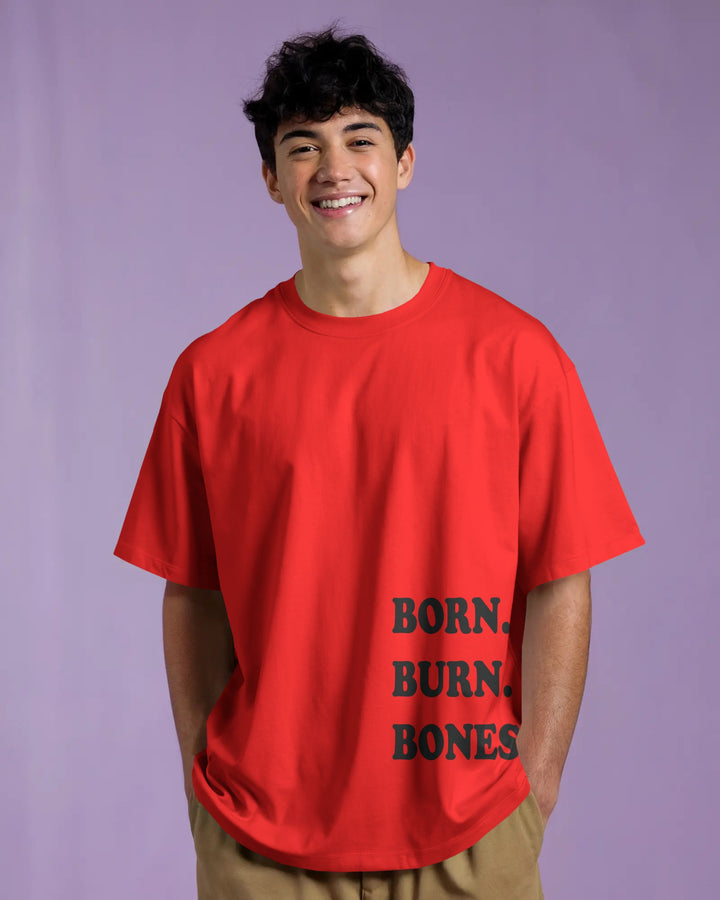 Red Born Burn Bones Life in Loops Artwork Unisex T-Shirt Male Boxy-Fit