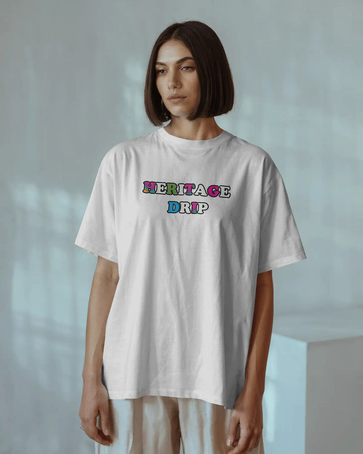 White Heritage Drip with Bold Kathakali Artwork Unisex T-Shirt