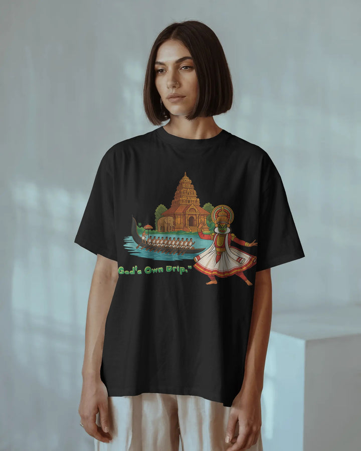 Black Kerala Culture Artwork Unisex T-Shirt Female Boxy-Fit