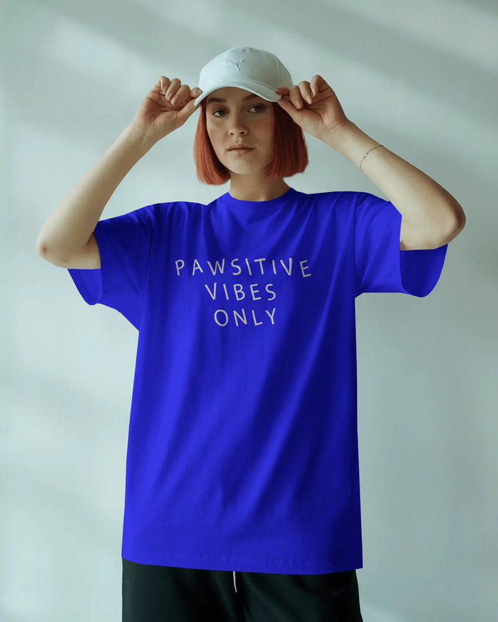 Blue Pawsitive Vibes Only Dog Artwork Unisex T-Shirt Female Boxy-Fit