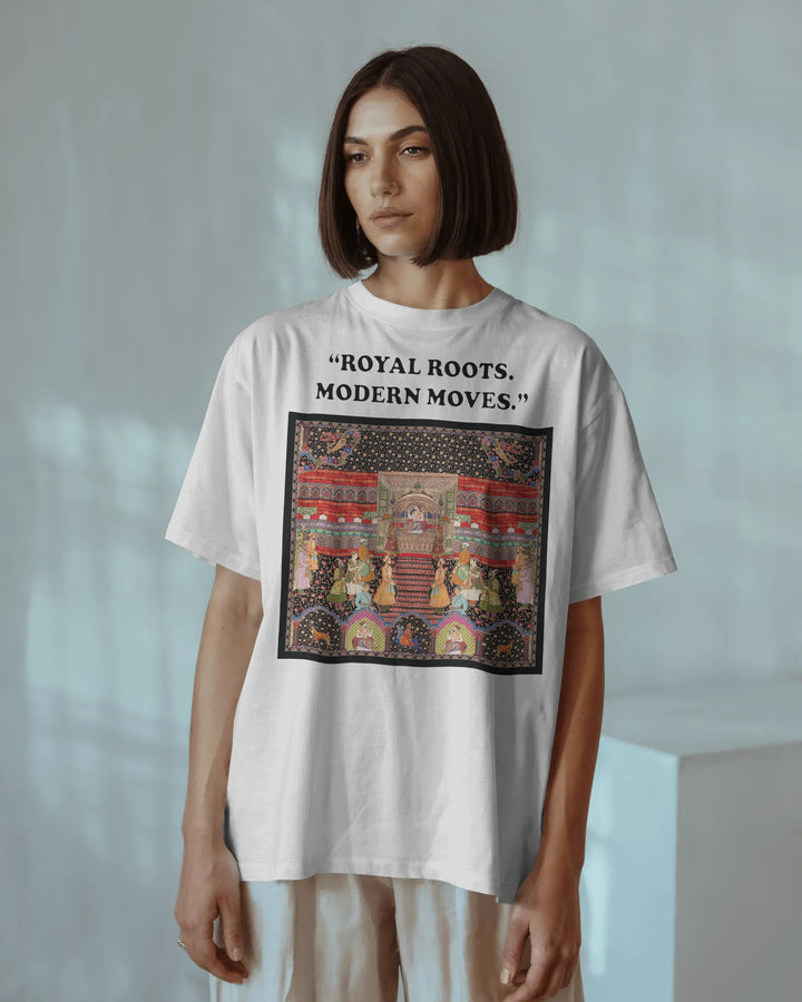 White Royal Roots Modern Moves Unisex Heritage Art T-Shirt Female Boxy-Fit
