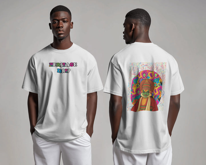 White Heritage Drip with Bold Kathakali Artwork Unisex T-Shirt