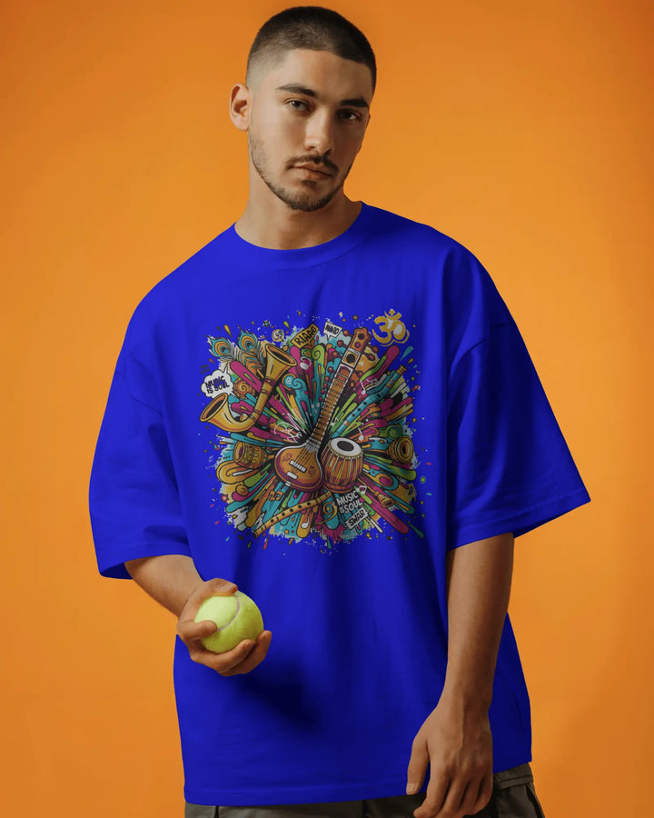 Blue Indian Music-Inspired Streetwear Unisex T-Shirt Male Oversized-Fit
