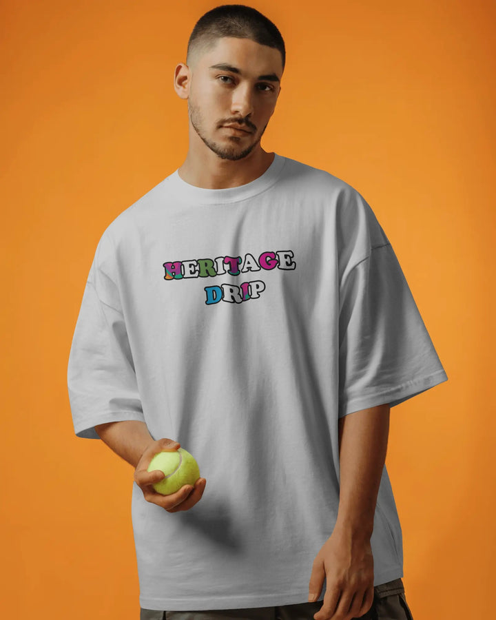 White Heritage Drip with Bold Kathakali Artwork Unisex T-Shirt Oversized-Fit Male