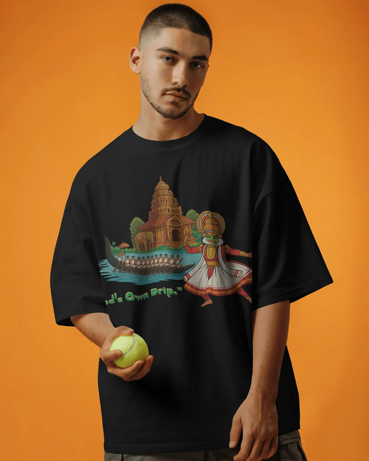 Black Kerala Culture Artwork Unisex T-Shirt Male Oversized-Fit