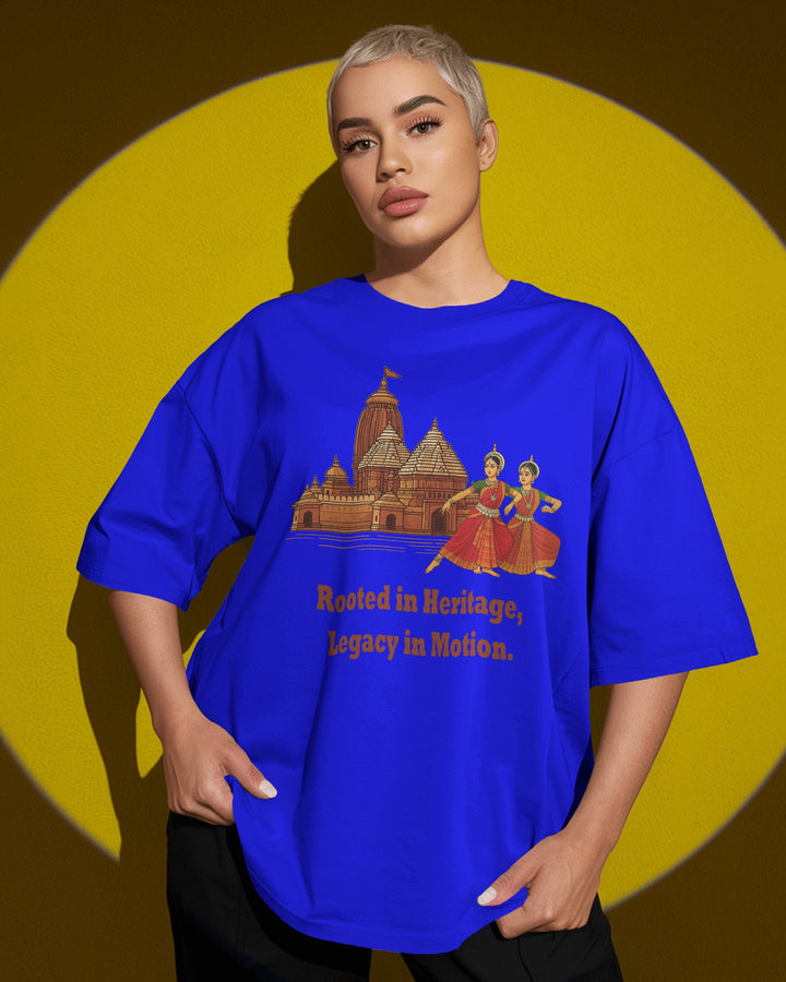 Blue Temple & Odissi Dance Heritage Art Unisex T-Shirt Female Oversized-Fit