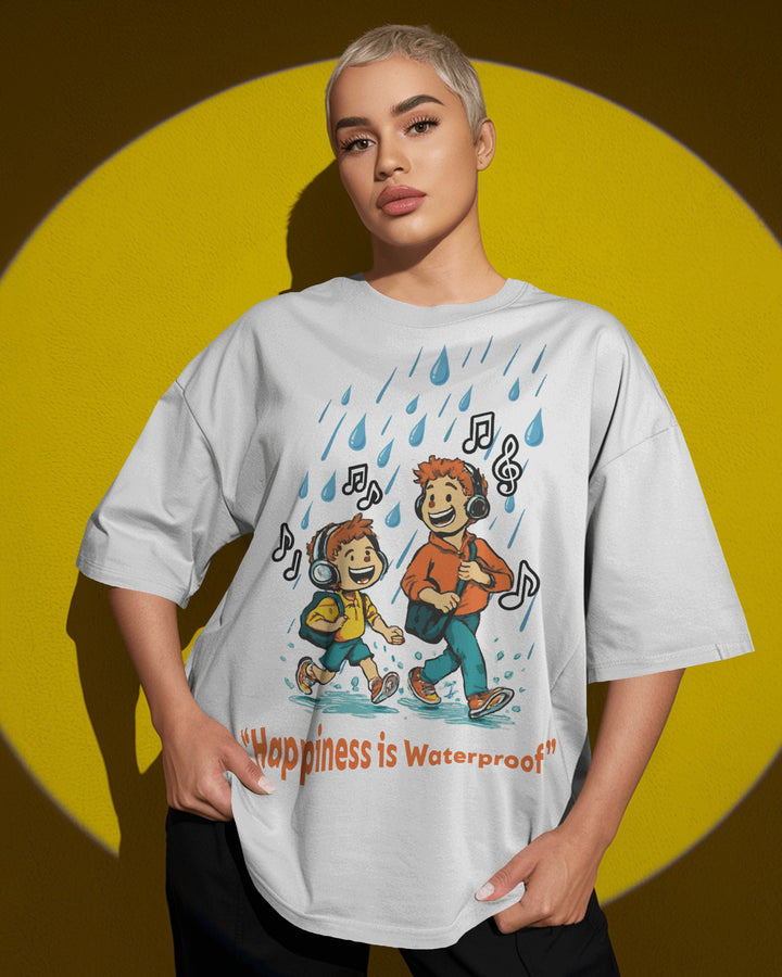 White Nostalgic Rain Artwork Happiness Unisex T-Shirt Oversized-Fit Female
