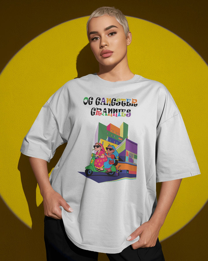 White OG Gangster Grannies Unisex Graphic T-Shirt Female Oversized-Fit