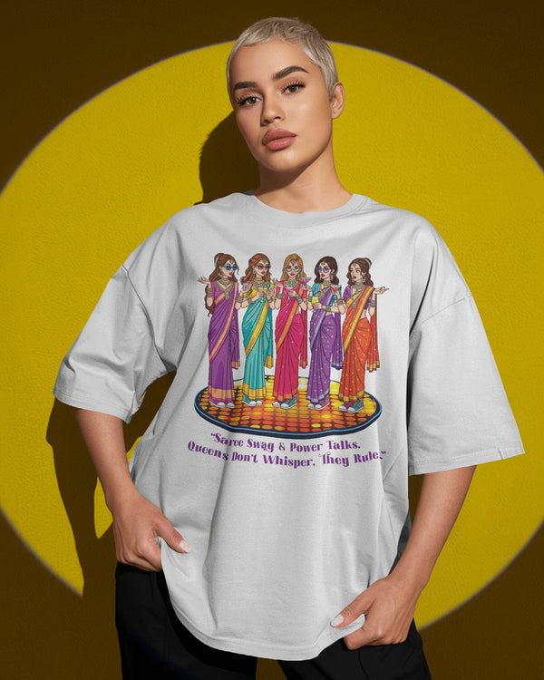 White Bold & Trendy Saree Queens Artwork Unisex T-Shirt Female Oversized-Fit