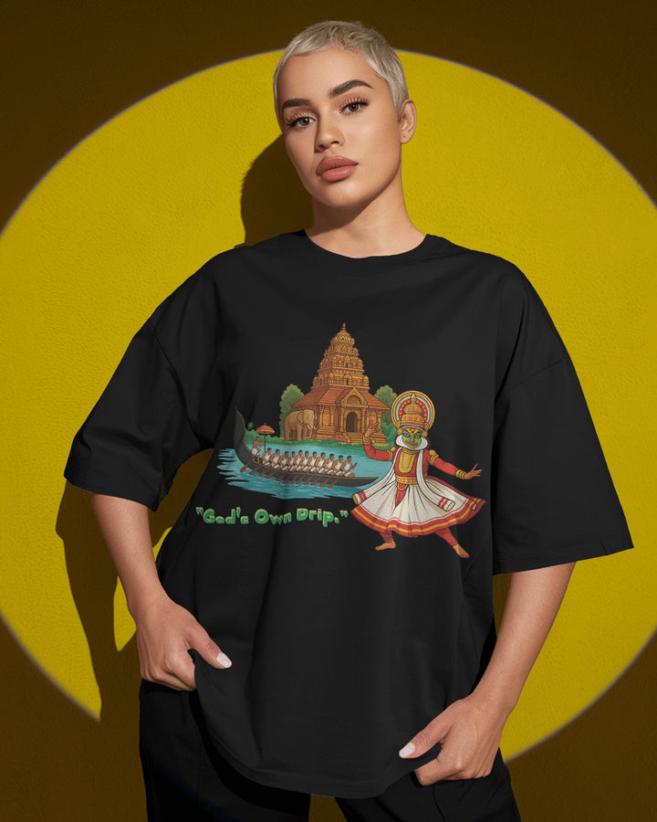 Black Kerala Culture Artwork Unisex T-Shirt Female Oversized-Fit
