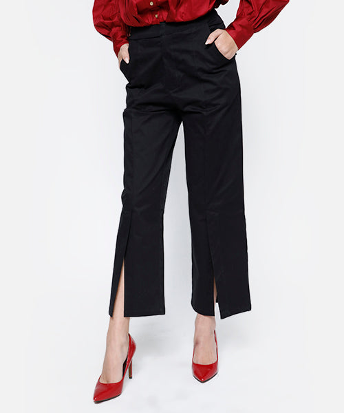 Front Slit Hem Straight-Leg Pants