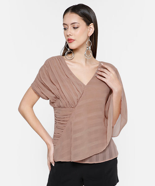 Pleated Stripe Chiffon Layered Top