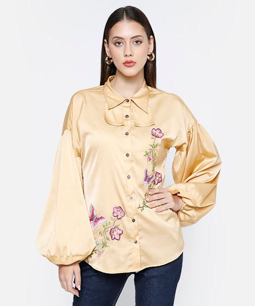 Vintage Embroidered Bishop Sleeves Shirt