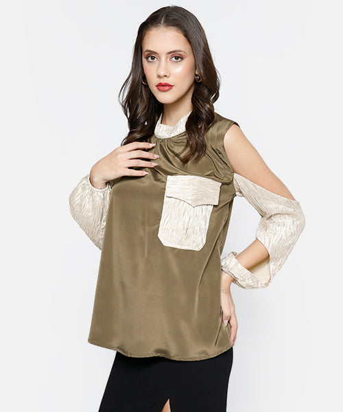 Two-Tone Cut-out Sleeves Top