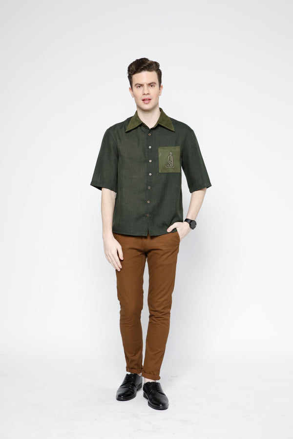 Embroidered Pocket Blended Linen Shirt