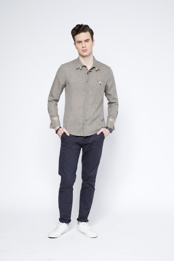 Tab Collar Contrast Trim Shirt