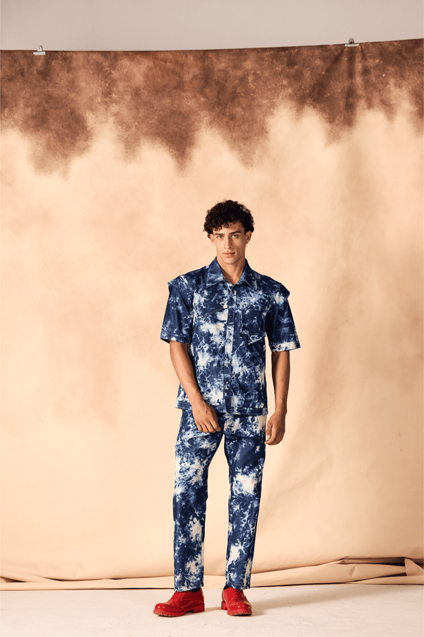 Tie and Dye Chambray Contrast Stitch Shirt