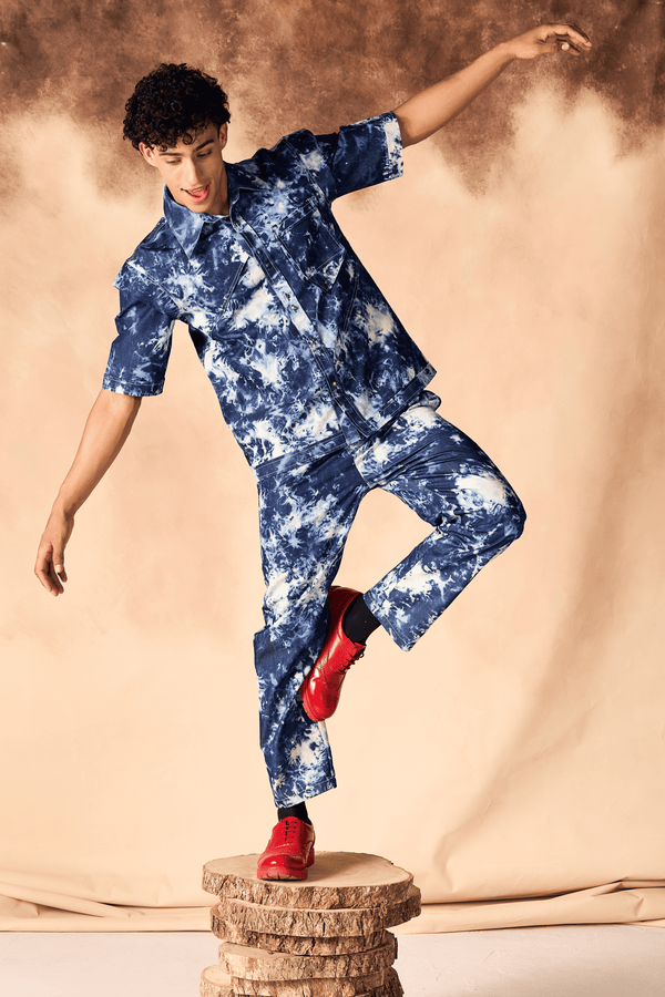 Tie and Dye Chambray Paneled Shirt & Trouser Co-ord Set