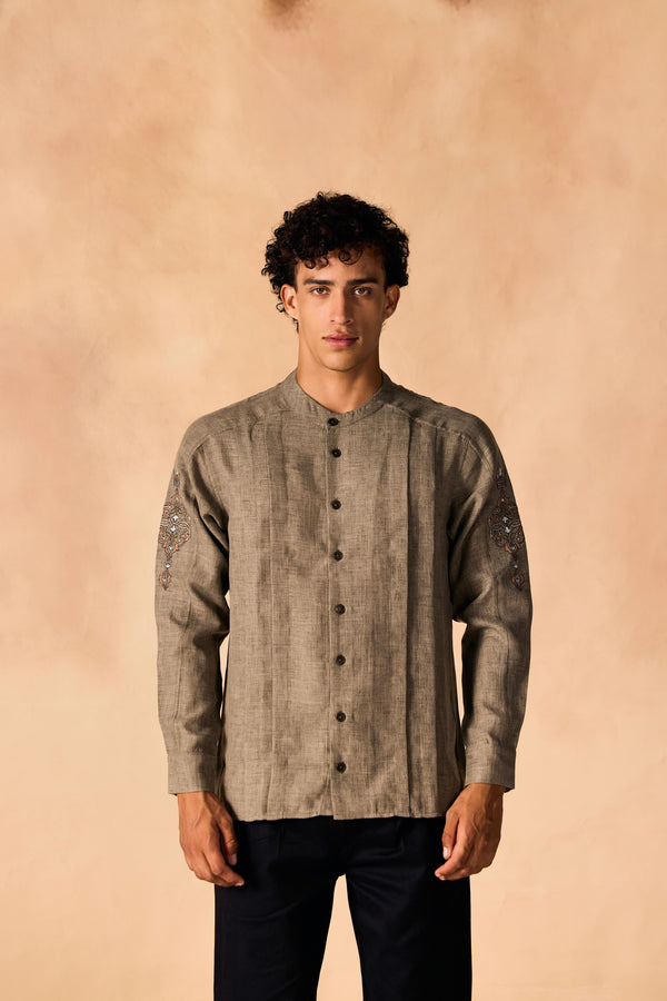Renaissance Crown Embroidered Pleated Shirt