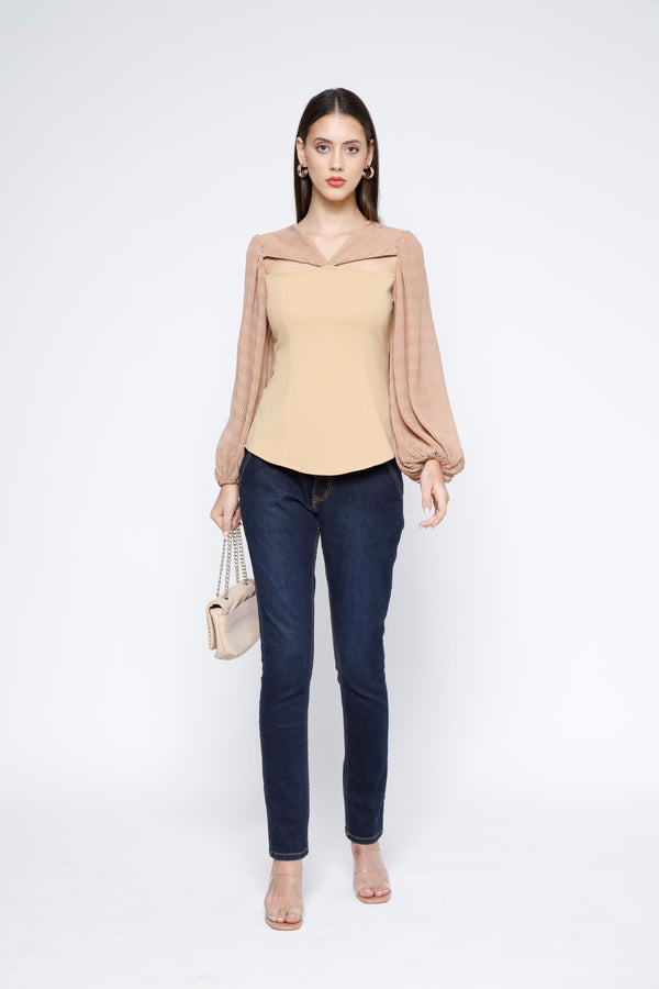Pleated Chiffon Front Cut-out Top