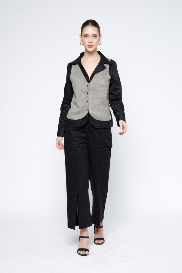 Attached Contrast Vest Formal Shirt