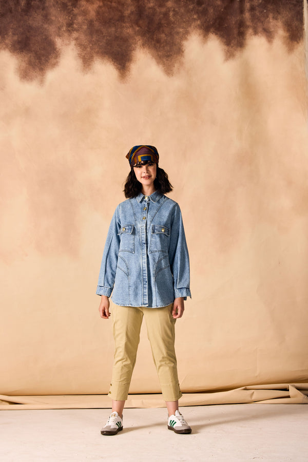 Oversized Stone Washed Denim Button-up Shirt
