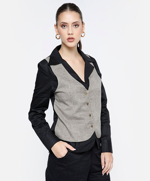 Attached Contrast Vest Formal Shirt