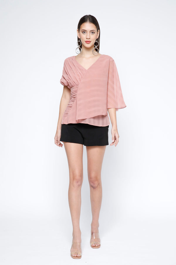 Pleated Stripe Chiffon Layered Top