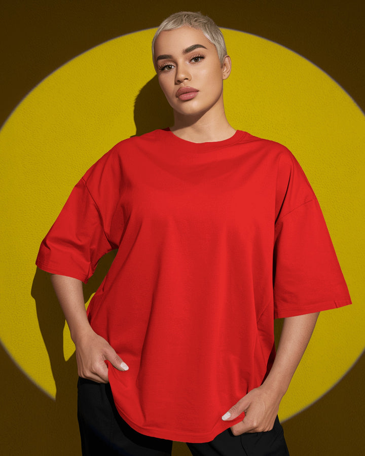 Red Unisex T-Shirt Female Oversized-Fit
