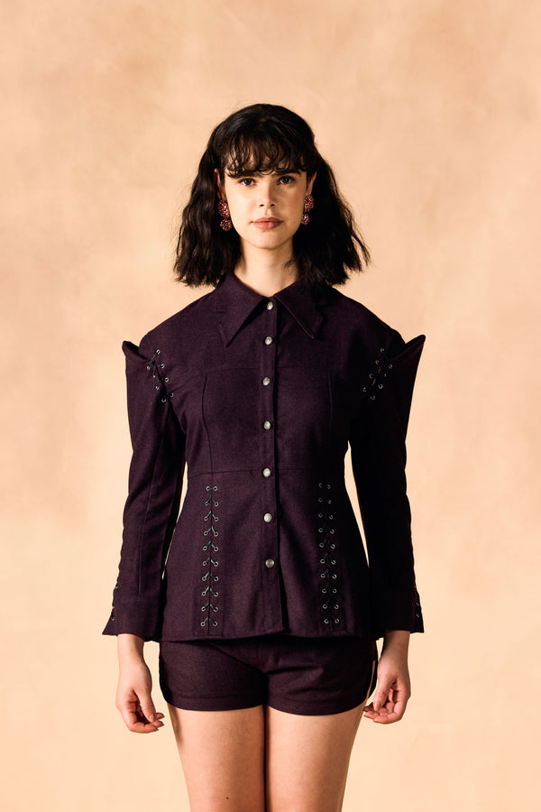 Slached Shoulder Paneled Peplum Shirt