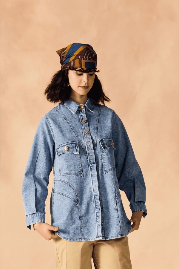 Oversized Stone Washed Denim Button-up Shirt