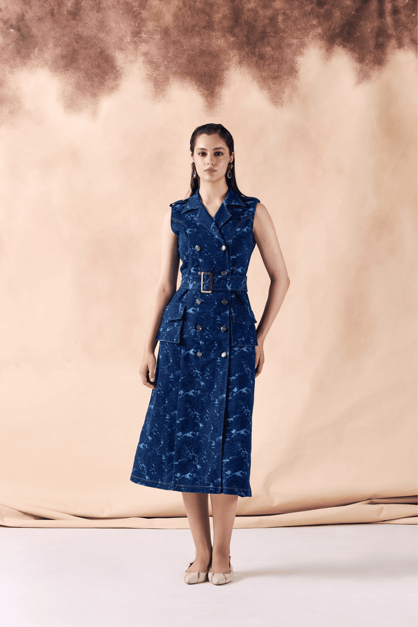 Double Breasted Denim Trench Maxi Dress