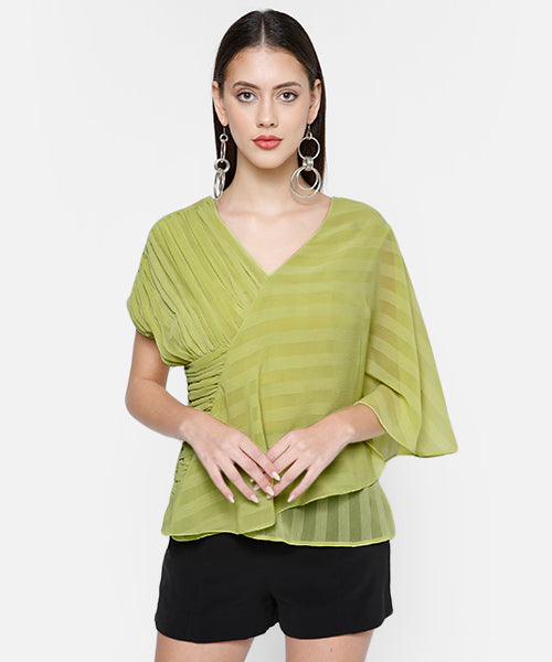 Pleated Stripe Chiffon Layered Top