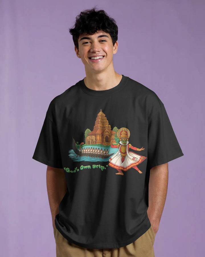 Black Kerala Culture Artwork Unisex T-Shirt Male Boxy-Fit