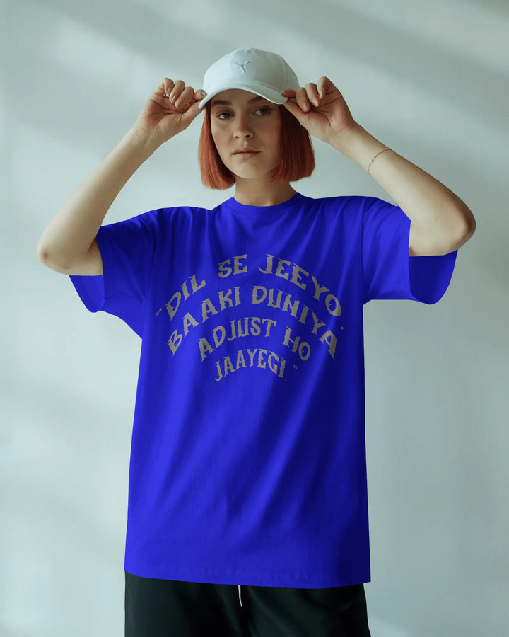 Blue Dil Se Jeeyo Quirky Desi Streetwear Unisex T-Shirt Female Boxy-Fit