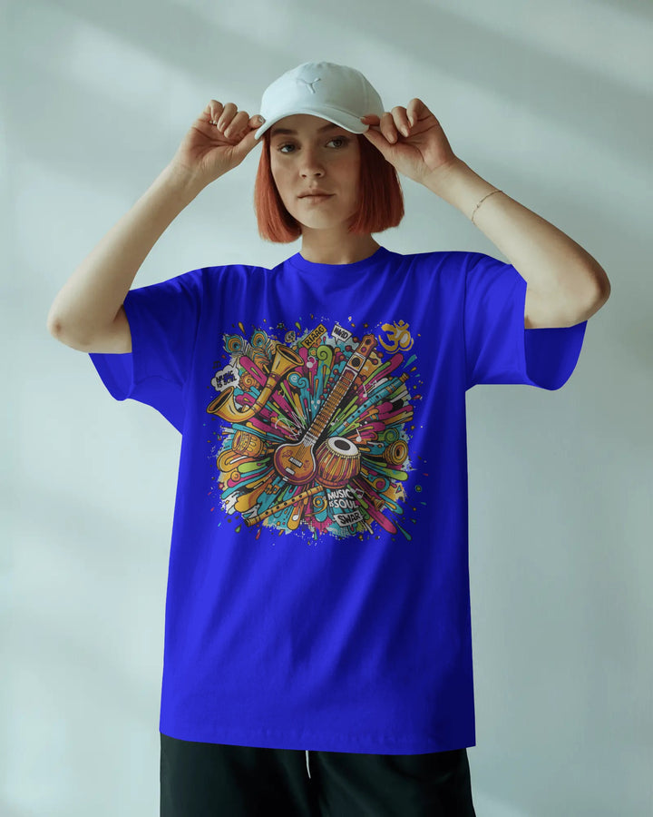 Blue Indian Music-Inspired Streetwear Unisex T-Shirt Female Boxy-Fit