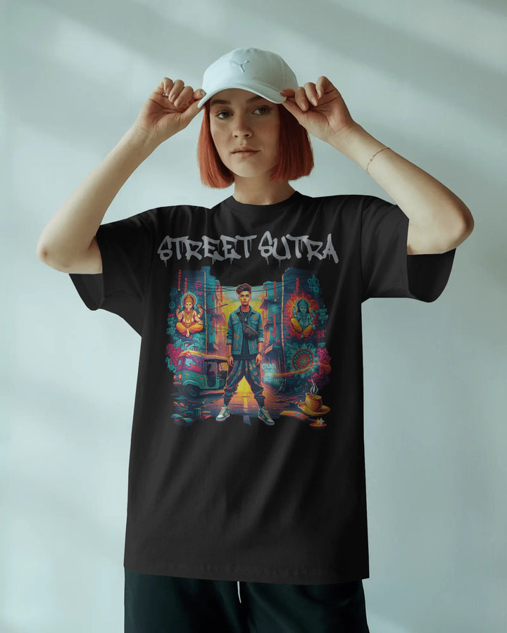 Black Street Art Inspired Unisex T-Shirt Female Boxy-Fit