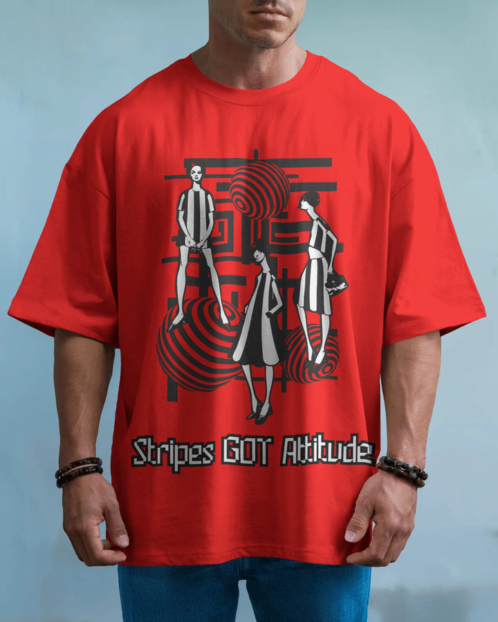 Red Retro Striped Artwork Unisex T-Shirt