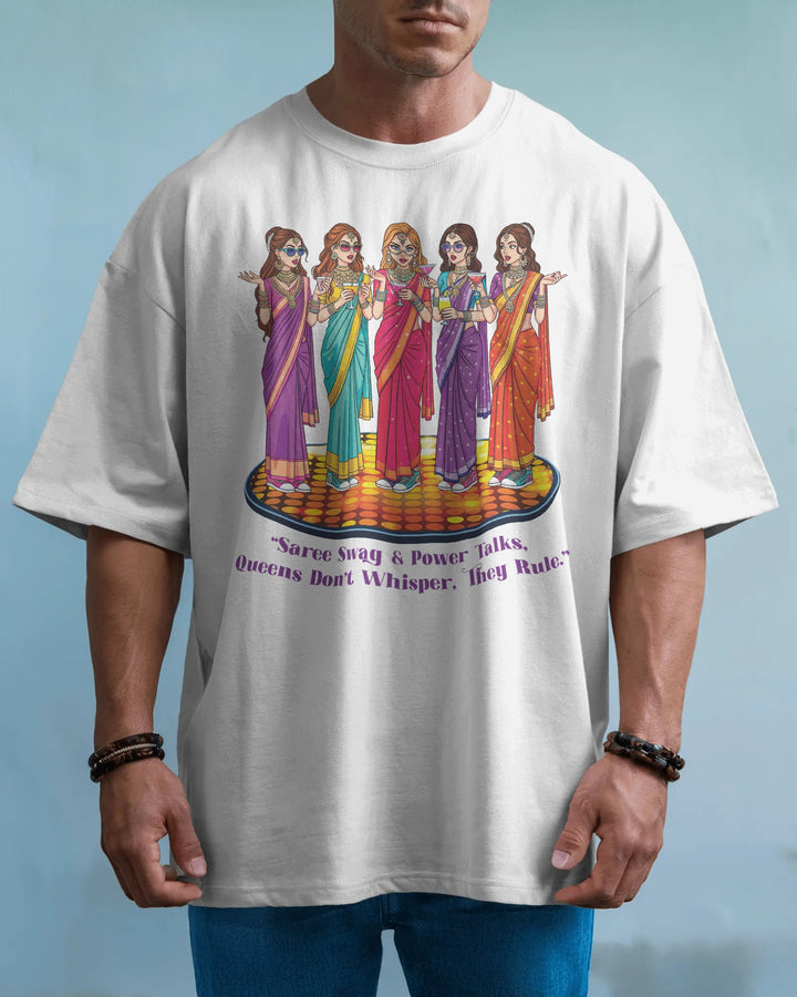 White Bold & Trendy Saree Queens Artwork Unisex T-Shirt