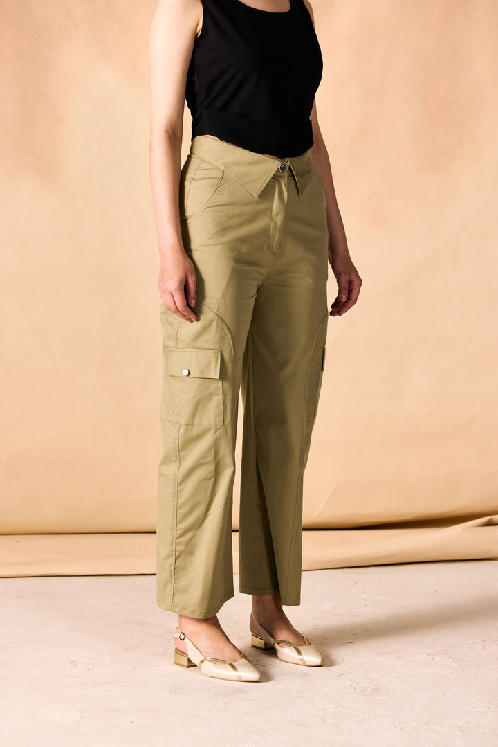 Banded Waist Wide Leg Cargo Pants
