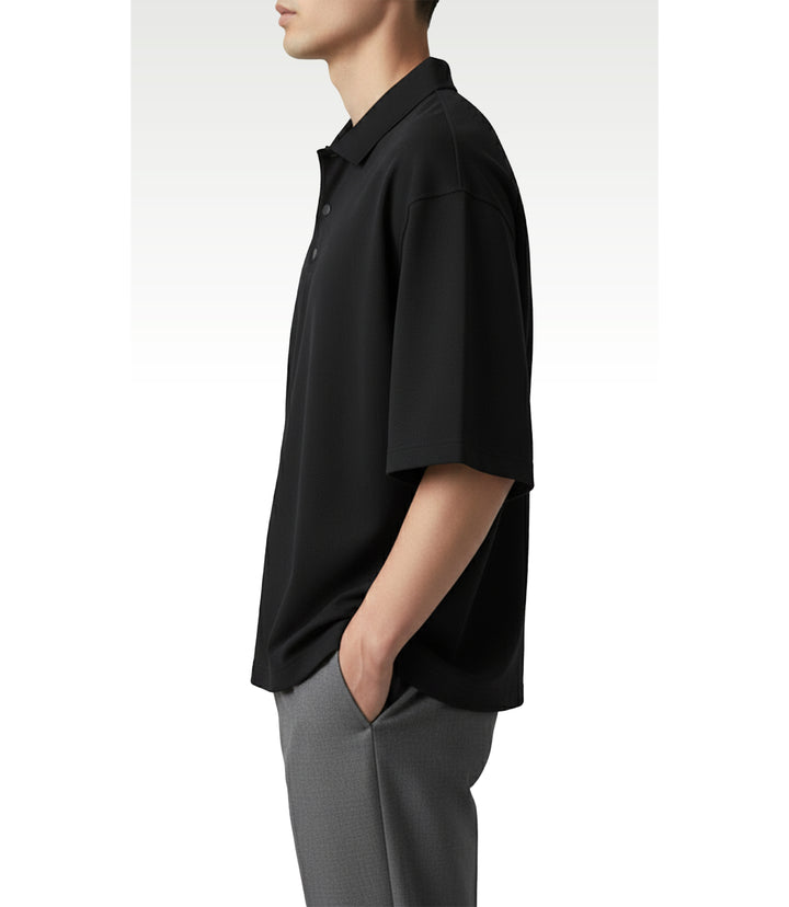 Black Korean Oversized-Fit Men's Polo T-shirt