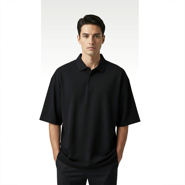 Black Korean Oversized-Fit Men's Polo T-shirt